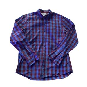 Good Threads Men’s L Red Blue Classic Gingham Collared Button Down‎ Shirt